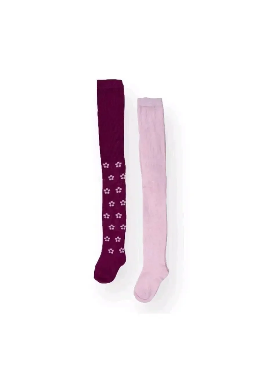 Wonder Nation 2 Pair Toddler Girl Knit Tights Size 6-18M Pink With Flowers/Pink